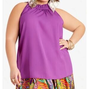 2/$15 NWT Ashley Stewart Smocked Neck Top Purple Magic 0X Plus Size 10/12